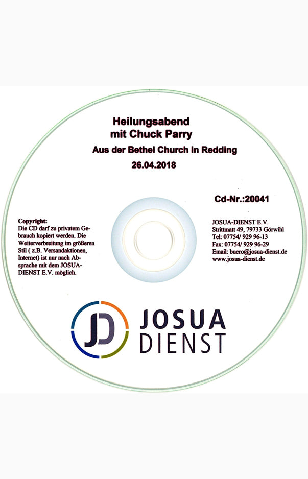 MP3-CD Heilungsabend mit Chuck Parry, Bethel Church Redding / USA